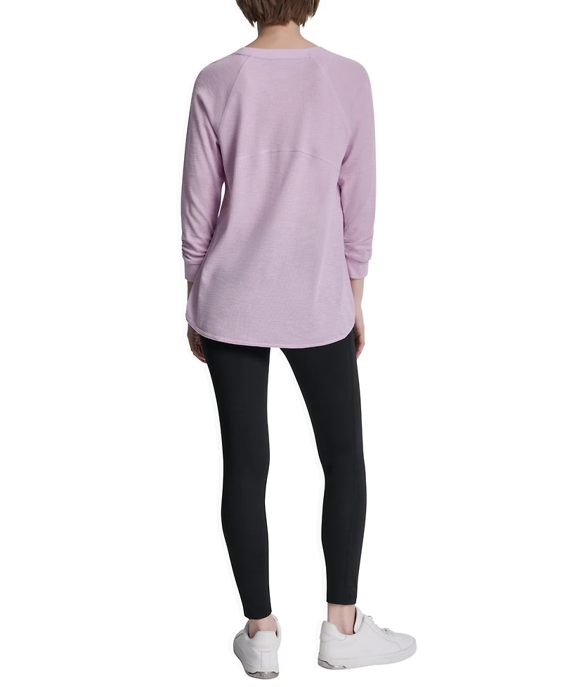 Dkny Women's Mini Slub Waffle Three Quarter Sleeve T-Shirt
