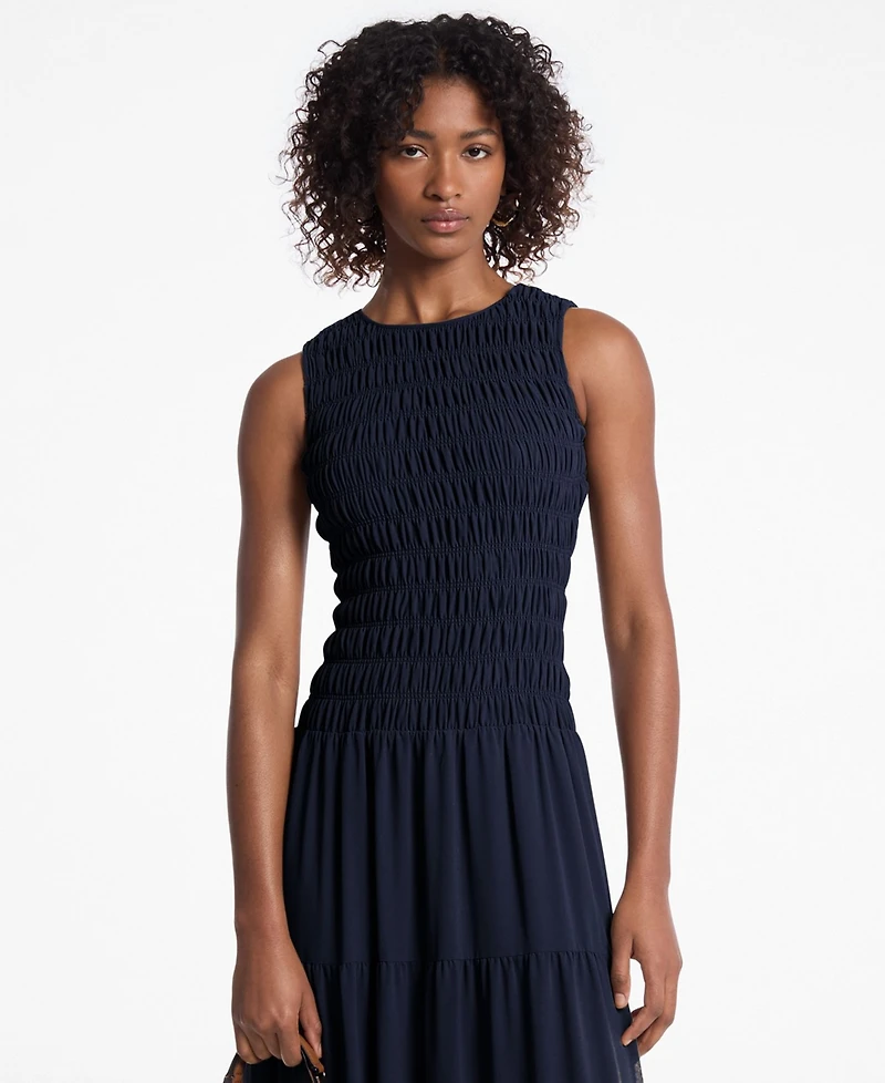 Michael Kors Women's Smocked Scoop Neck Fit & Flare Dress