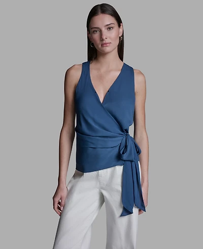 Bcbg Women's V-Neck Sleeveless Wrap Detail Top