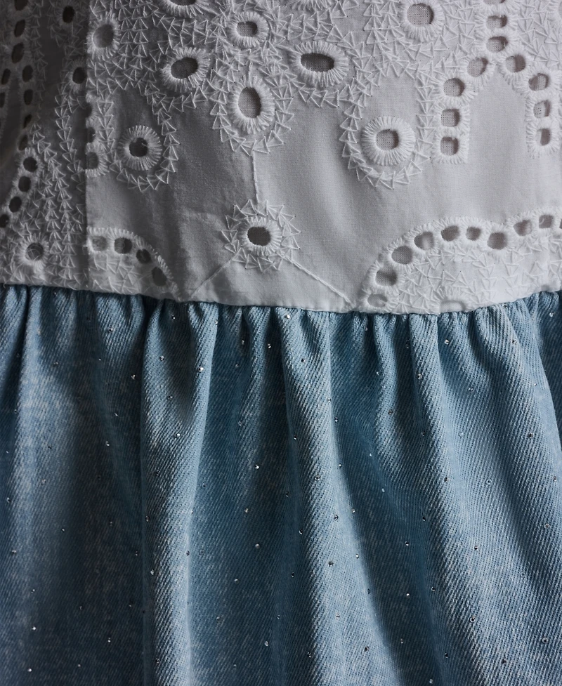 Bcbg Women's Eyelet Detail Sleeveless Square Neck Bubble Hem Mini Dress