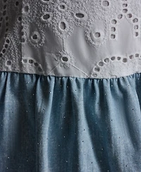 Bcbg Women's Eyelet Detail Sleeveless Square Neck Bubble Hem Mini Dress