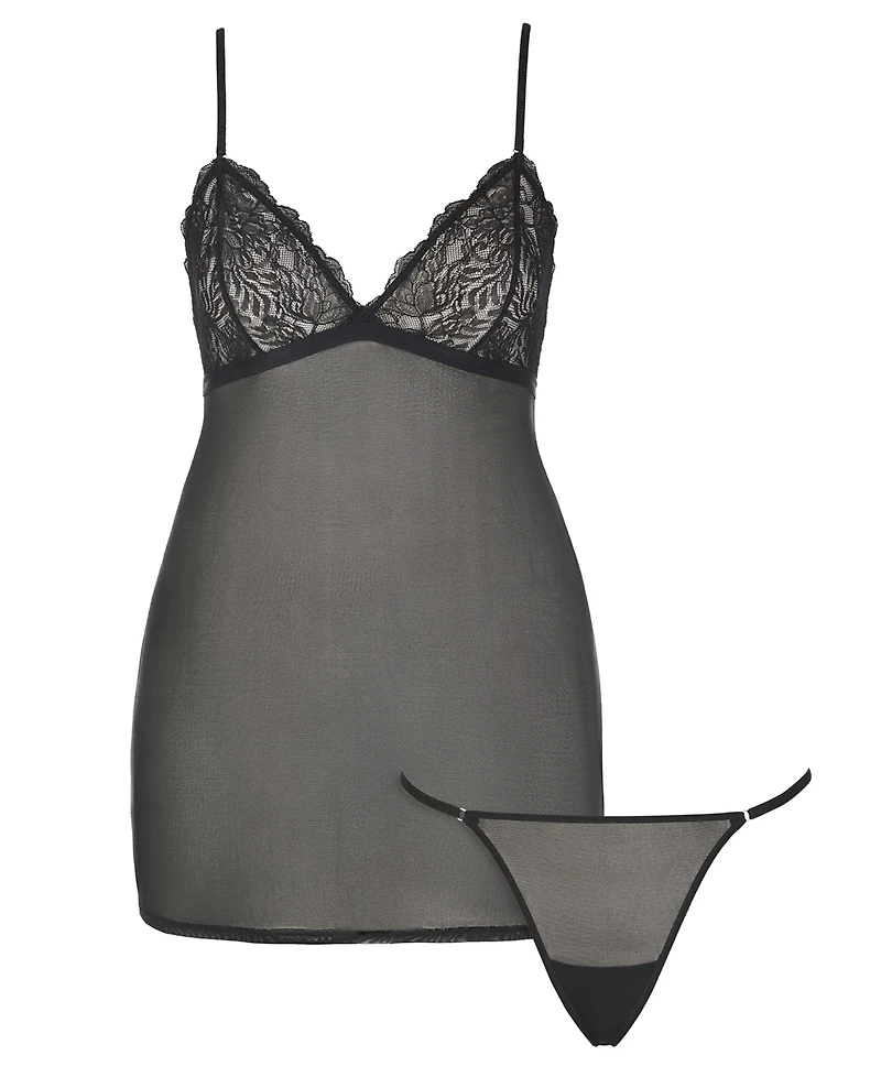 On Gossamer Women's Luxe Lace Chemise String Thong Set