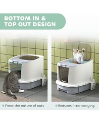 PawHut Cat Litter Box, Cove Kitty Litter Box with Lid, Scoop,
