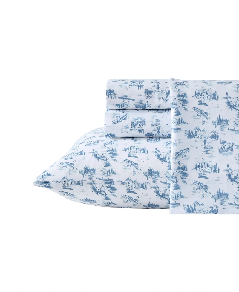 Eddie Bauer Fish Town Toile Temperature Regulating Microfiber -Pc. Sheet Set