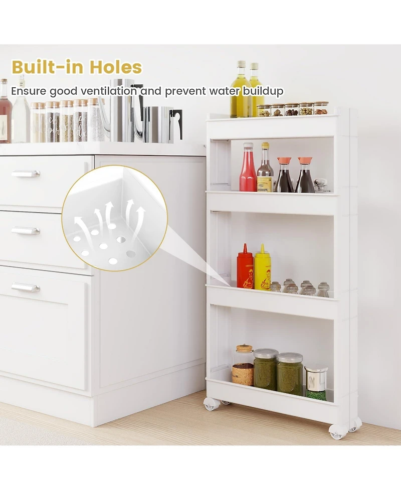 Volenca 4-Tier Slim Storage Trolley with Detachable Trays, Multifunction Rolling Organizer