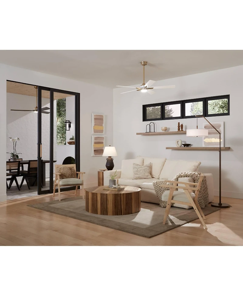 Casa Vieja 52" Vegas Nights Modern Indoor Ceiling Fan 5 Blade Led Light Remote Control Soft Brass Finish White Wood Blades Bedroom