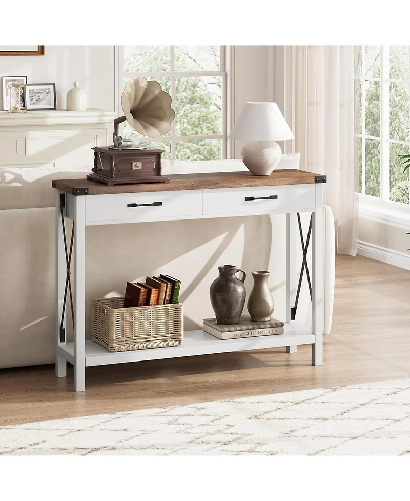 gaomon Console Table with 2 Drawers, Farmhouse Sofa Table with Storage Shelf, Accent Wood Entryway Table for Living Room, Hallway