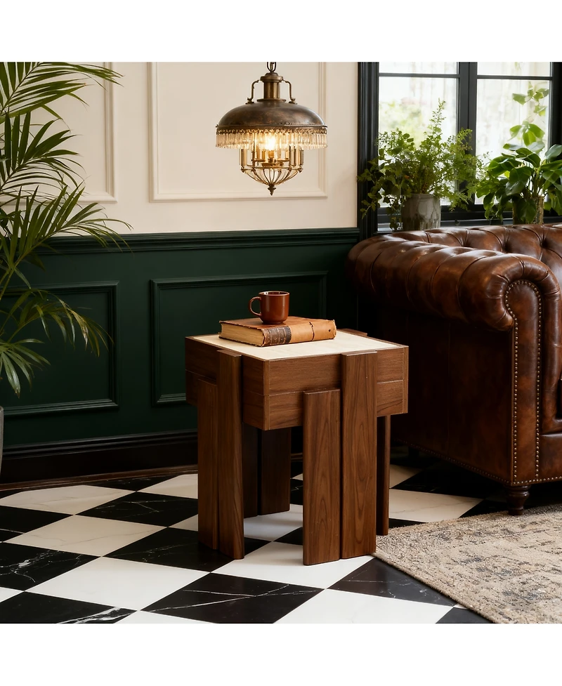 LuxenHome 2-Tier Farmhouse Side Table, Engineered Wood Sofa or Bedside Storage Stand