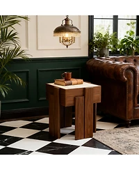 LuxenHome 2-Tier Farmhouse Side Table, Engineered Wood Sofa or Bedside Storage Stand