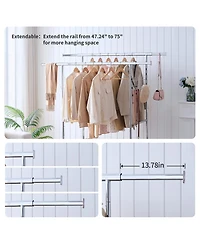 Rainsken Double Clothing Garment Rack, Double Rod Rolling Clothing Rack, Portable Collapsible Hanging Rack with Shelves, Capacity 800lbs for Bedroom