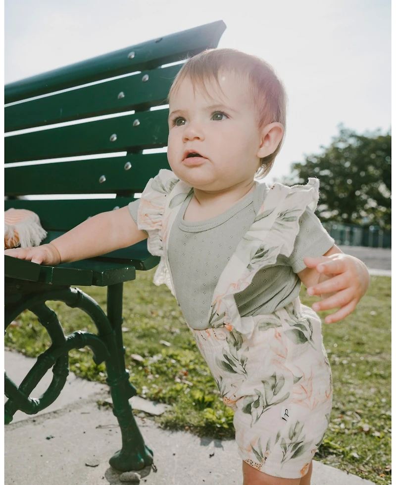 Deux par Baby Girls Pointelle Onesie and Cotton Muslin Shortall Set