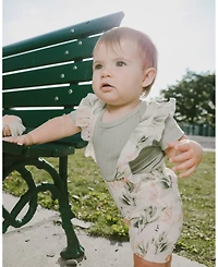 Deux par Baby Girls Pointelle Onesie and Cotton Muslin Shortall Set