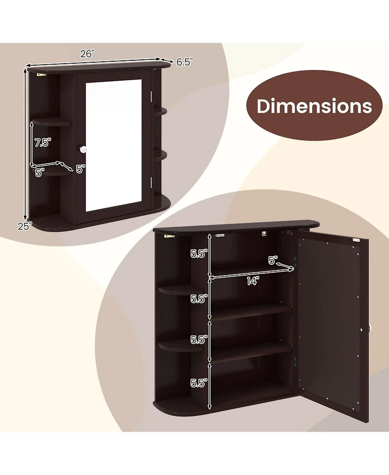 Volenca Volenca Wall-Mounted Bathroom Mirror Cabinet with Storage Shelves