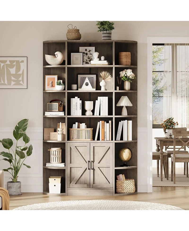 gaomon Bookshelf with Doors,6 Tier Bookcase with Storage Cabinet, Modern Farmhouse Freestanding Wood Display Shelves with Book Storage Cabinet