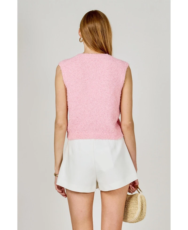 endless rose Women's Textured Sleeveless buttoned vest Top