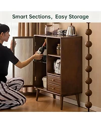 Yigii Solid Wood Storage Cabinet with Glass Doors and Adjustable Shelves