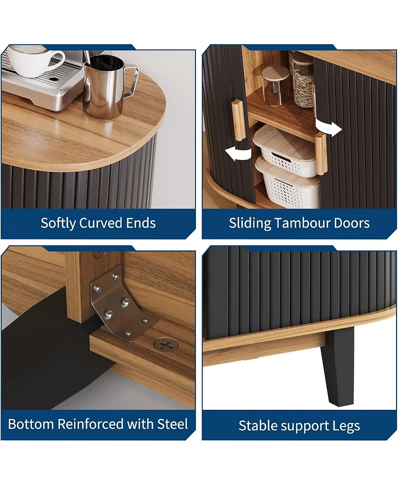 gaomon 40" Fluted Sideboard Buffer Cabinet, Storage Cabinet with Sliding Door & Adjustable Shelf, for Living & Dining Room Kitchen Hallway