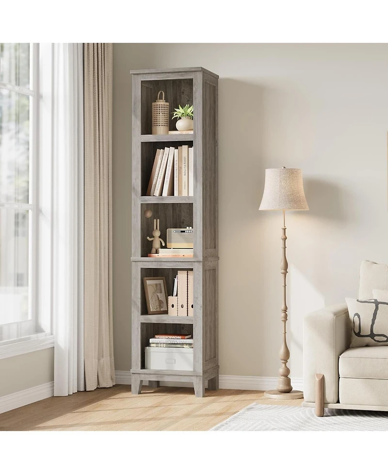 gaomon 5 Tier Rustic Wooden Narrow Bookcase for Home Office