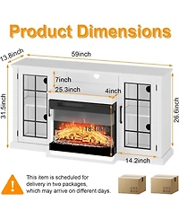 gaomon 75" Fireplace Tv Stand, Modern Entertainment Center with 24" 3-Sided Glass Electric Fireplace, 12 Flame Colors, Remote Control