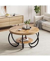 gaomon Round Coffee Table 30" Center Table, 2-Tier Coffee Table Industrial Tables with Adjustable Feet, Living Room Tables with Storage Shelf