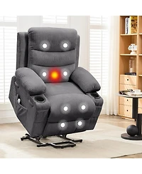 gaomon Electric Lift Recliner with Massage & Heat for Elderly, Pu Leather Big & Tall Reclining Chair with Cup Holders & Storage