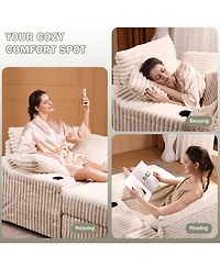 gaomon Chaise Lounge Chair Indoor with Storage Ottoman, Upholstered Corduroy Sofa Bed Cloud Couch with 3 Pillows