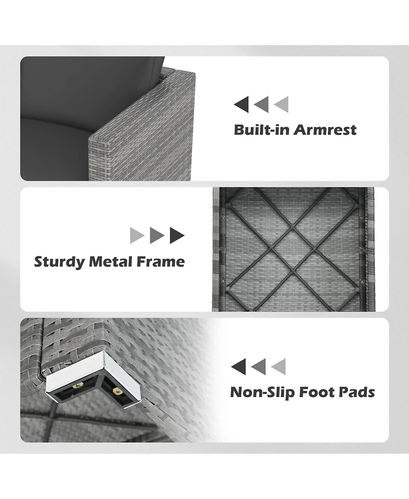 Gymax Set of 3 Patio Sectional Sofa Pe Rattan Modular Couch Furniture w/Cushions