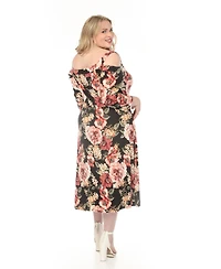 White Mark Plus Cold Shoulder 3/4 Sleeve Dress
