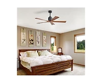 Sofucor 52-inch Modern Black 5-Blade without Light Ceiling Fan with Remote Control and Timing Function