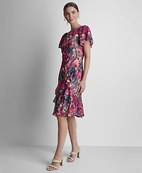 Dkny Petite Flutter-Sleeve Jewel Neck Dress