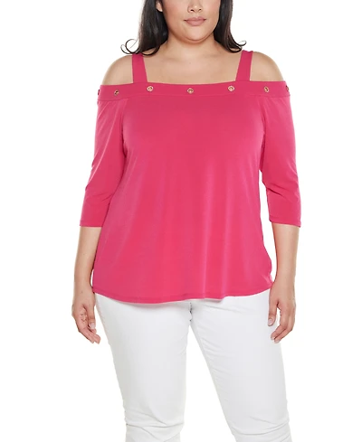 Belldini Plus Grommet-Trim Cold Shoulder Top