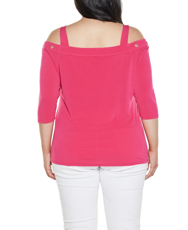 Belldini Plus Grommet-Trim Cold Shoulder Top