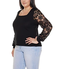 Belldini Plus Crochet Lace Blouson Sleeve Sweater