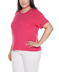 Belldini Plus Grommet-Detail Crew-Neck Sweater