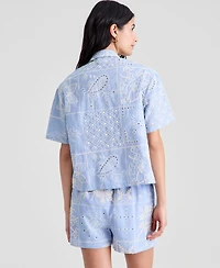 And Now This Women's Cotton Patchwork-Embroidered Camp Shirt, Macy's Exclusive