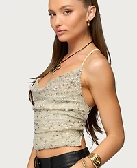 Edikted Women's Sequin Crisscross Cowl Neck Top