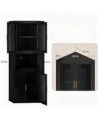 Yigii 64" Tall Metal Corner Cabinet with Glass Doors for Kitchen, Bathroom, or Bedroom