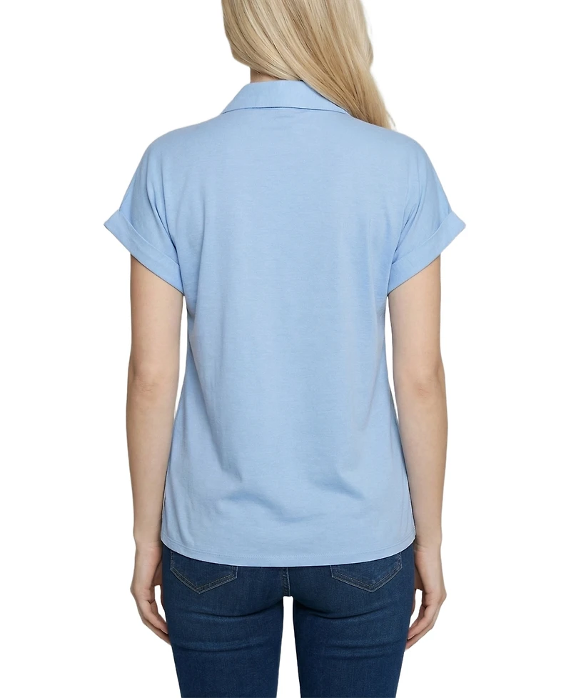 Ny Collection Petite Short Sleeve Roll Cuff Blouse