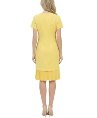 Ny Collection Petite Short Sleeve Pleat Hem Dress