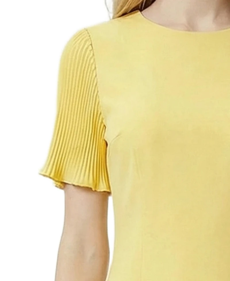Ny Collection Petite Pleated Short-Sleeve Dress