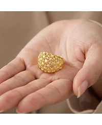 Ra 14k Yellow Gold Plated with Cubic Zirconia Dome-Shaped Textured Nugget Ring
