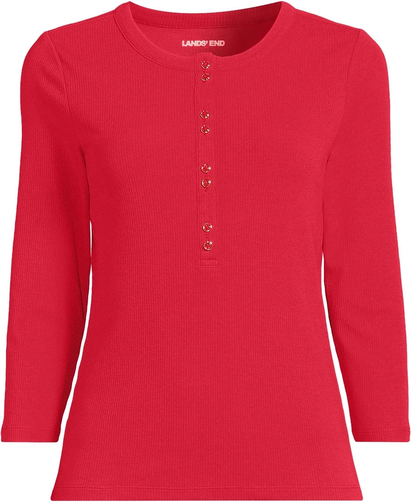 Lands' End Women's 3/4 Sleeve Polished Rib Henley Top