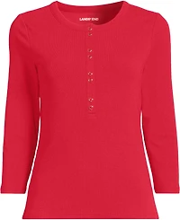 Lands' End Women's 3/4 Sleeve Polished Rib Henley Top