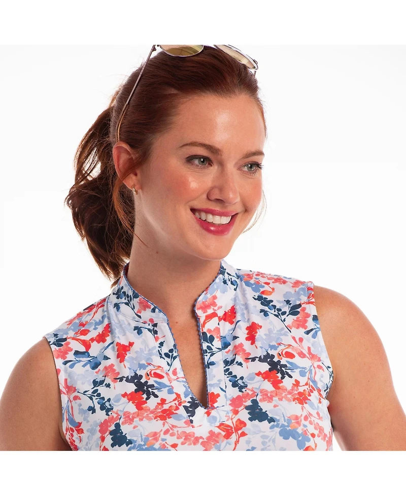 Ep Ny Women's Vine Floral Print Short Sleeve Golf Polo