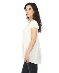White Mark Women's Cap Sleeve Pleated Top