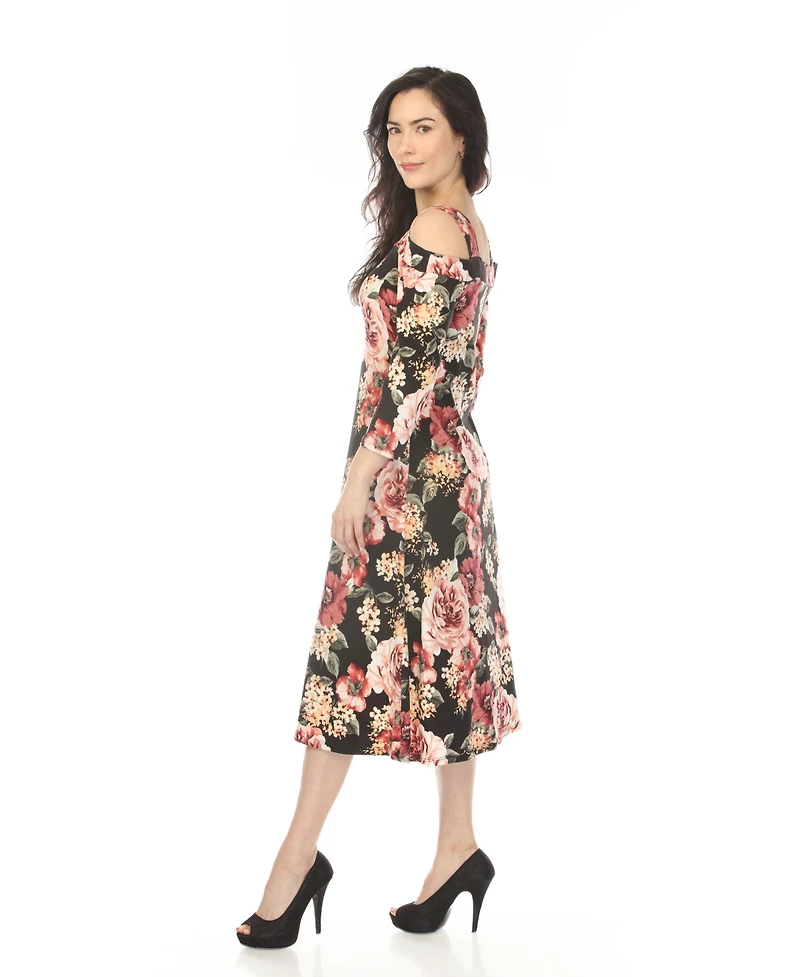 White Mark Women's Cold Shoulder 3/4 Sleeve Dress