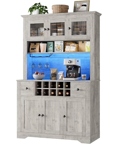 gaomon 68.7 " Pantry Cabinet with Led Light and Charging Station, Kitchen Storage Countertop