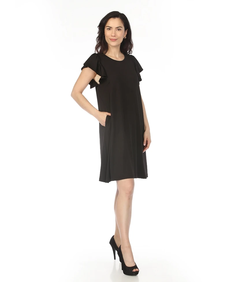 White Mark Women's Crew Neck Ruffle Sleeve Dress