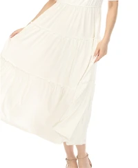 White Mark Women's Square Neck Short Sleeve Tiered Dress