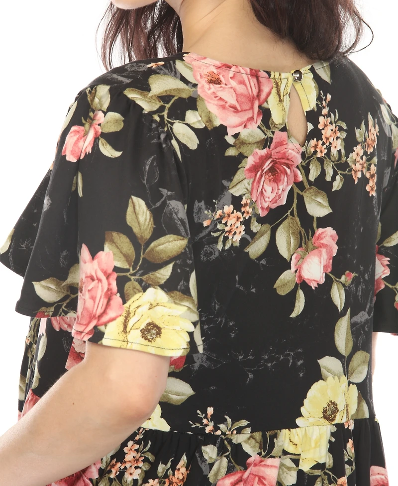 White Mark Women's V-Neck Tropical Flower Short Sleeve Dress